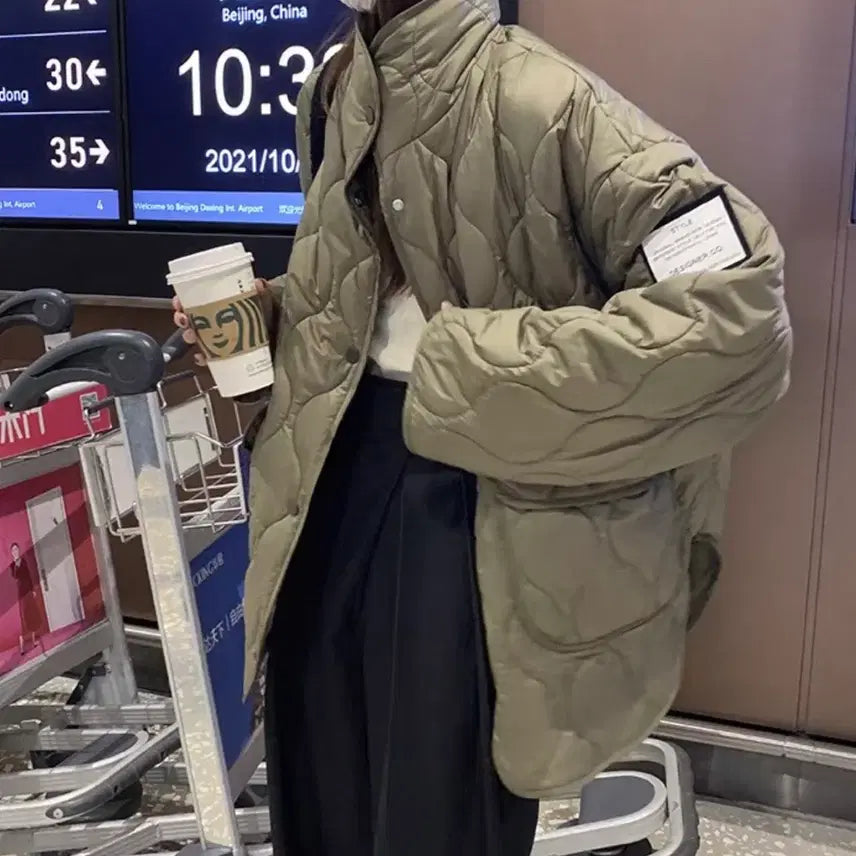 [BUNJANG] Patchpoint Quilted Parka Jacket Khaki / 457. 패치포인트 퀼팅 야상점퍼 카키컬러