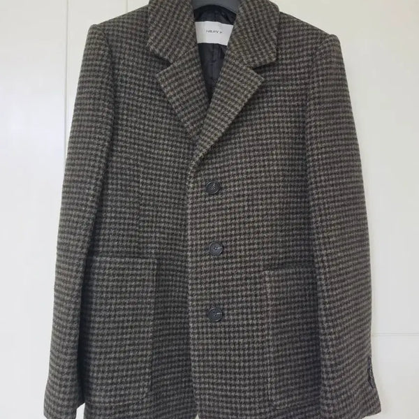 [BUNJANG] Nil by Pie Herringbone Khaki Half Jacket / 닐바이피 울 하프자켓