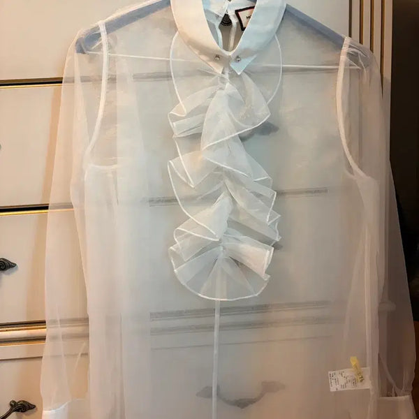 [BUNJANG] Mojo.S.P.N. Ruffle See-through Blouse / 모조에스핀 러플 시스루 블라우스 55