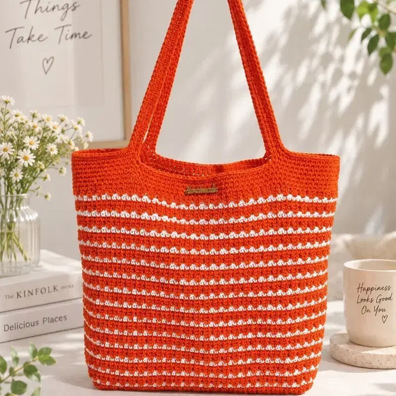 [BUNJANG] Handmade Two-Tone Shoulder Bag / 핸드메이드 뜨개 가방 투톤 숄더백
