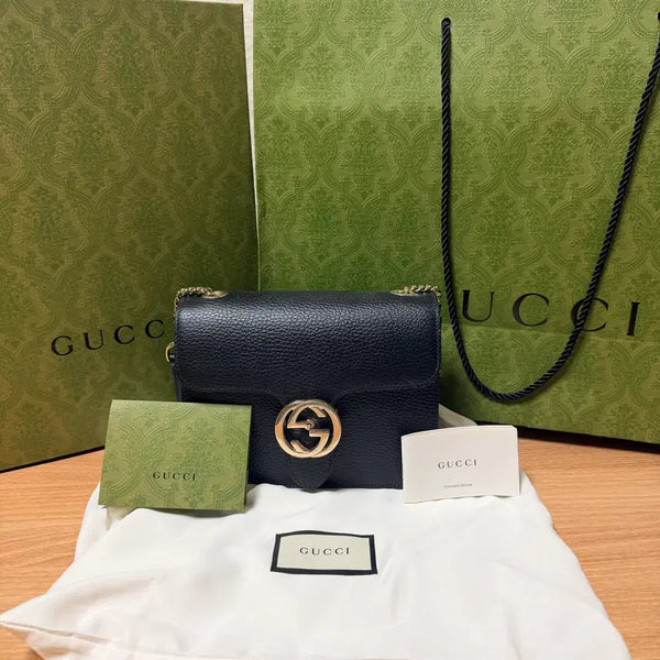 [BUNJANG] Gucci GG Interlocking Chain Shoulder Bag Black / 구찌 GG 인터로킹 체인 숄더백 블랙
