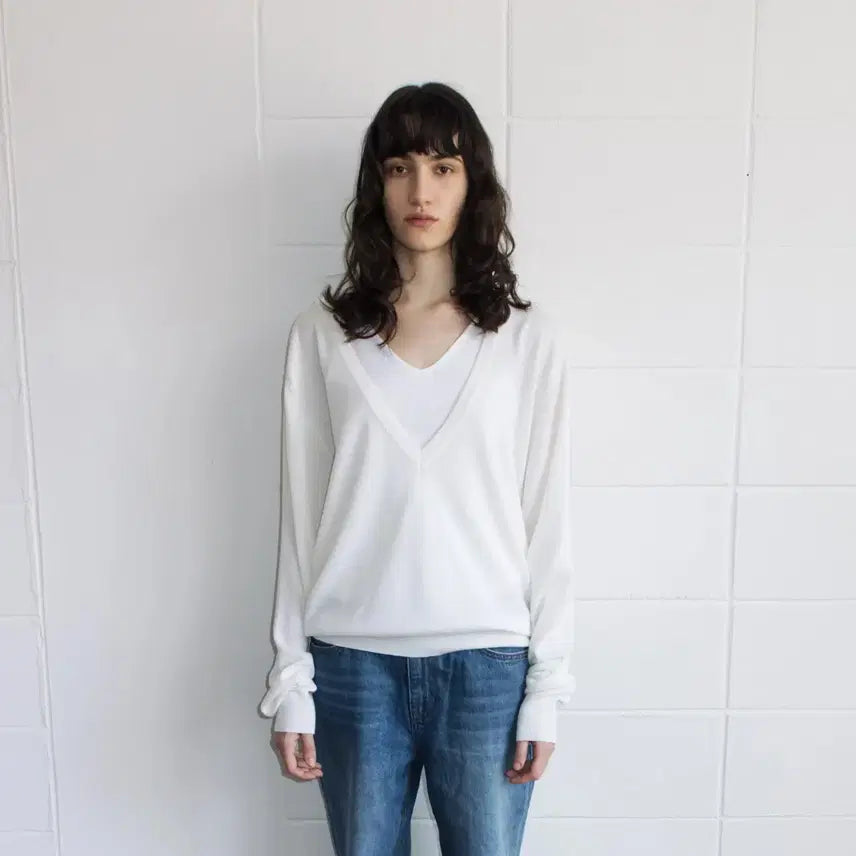 [BUNJANG] REPOS Essential Deep V Neck Knit Ivory / 리포스 repos essential deep v neck knit ivory