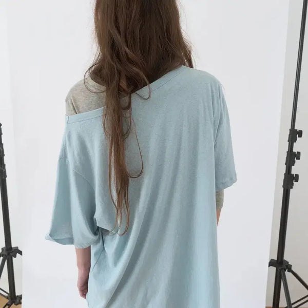 [BUNJANG] Nothing Everything Slash Neck Tee Soft Blue / 낫띵에브리띵 nothingeverything slash neck tee in soft blue