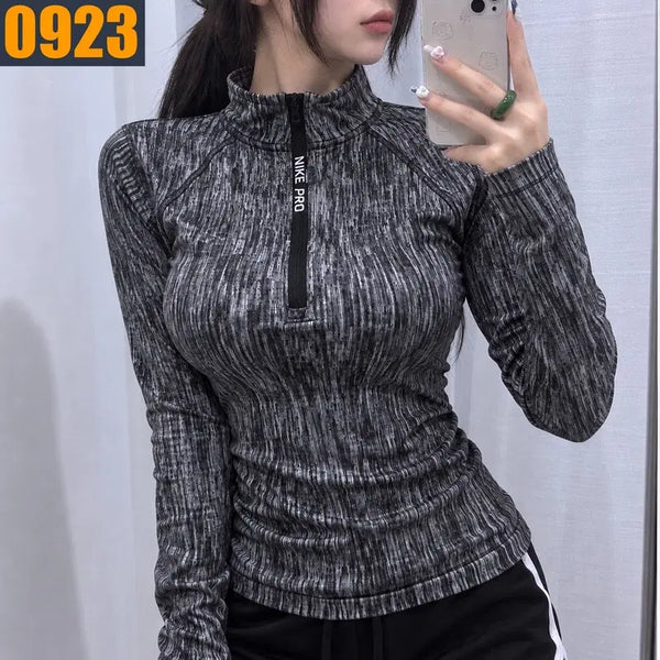[BUNJANG] Nike Black-Grey Melange Pattern Pro Functional Long-Sleeve Half-Zip T-Shirt XS / 85 NIKE 나이키 블랙그레이 멜란지 패턴 프로 하프집업 기능성 긴팔 티셔츠 XS