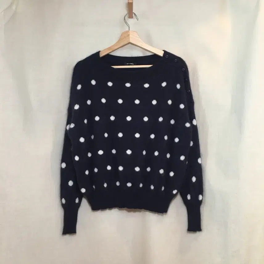 [BUNJANG] Max&Co Navy Polka Dot Angora Blend Knit S / Max&Co 막스앤코 네이비 도트 앙고라 혼방 니트 S