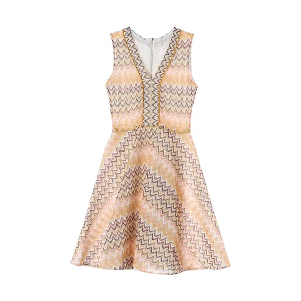 [BUNJANG] Maje Zigzag Pattern Sleeveless Flare Dress / 마쥬 지그재그 패턴 민소매 플레어 원피스