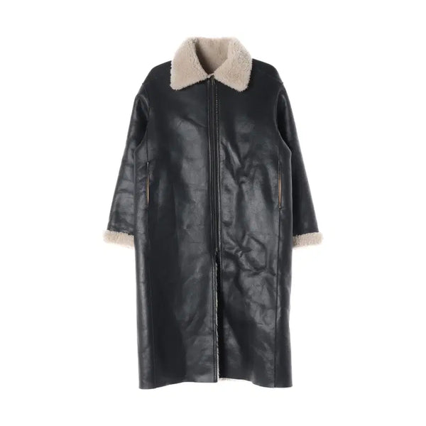 [BUNJANG] Facade Pattern Lambswool Blend Reversible Oversized Mustang Coat / 파사드 패턴 램스울 혼방 리버시블 오버핏 무스탕 코트
