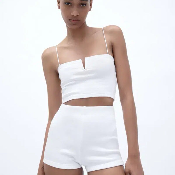 [BUNJANG] Zara White Ribbed Shorts / 자라 Zara 화이트 리브드 쇼츠 반바지