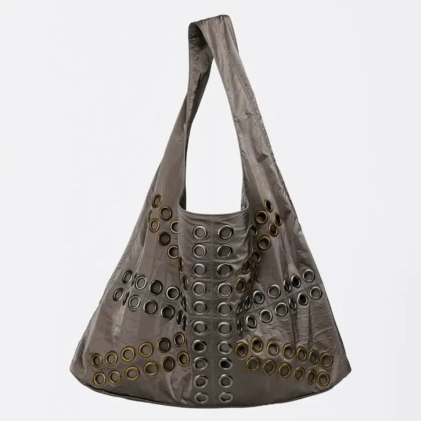 [BUNJANG] Sculptor Stud Metallic Hobo Bag Gunmetal / 스컬프터 스터드 메탈릭 호보백 건메탈