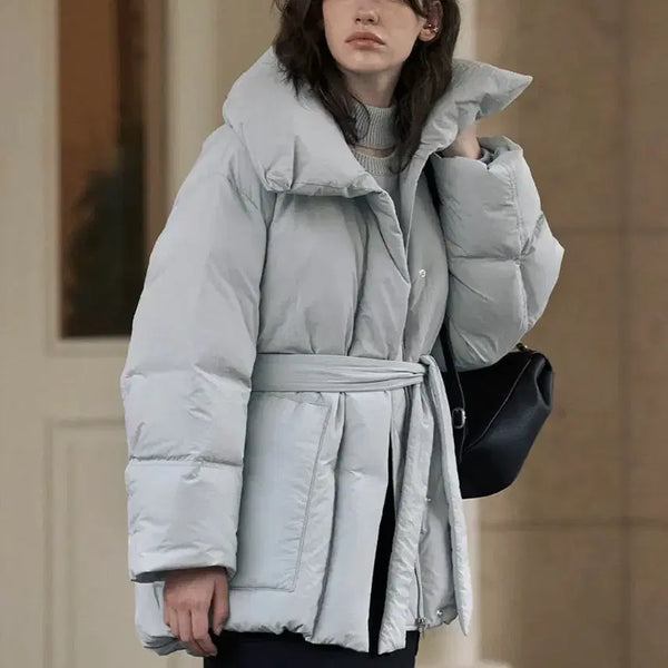 [BUNJANG] L'EVVRE Belted Goose Down Padded Jacket - Light Grey / 루에브르 벨트 구스 다운 패딩