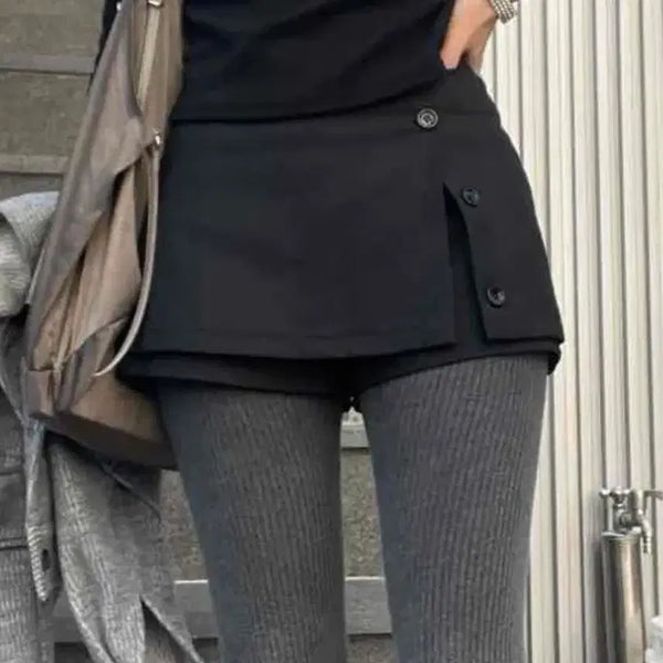 [BUNJANG] Black Button Mini Skirt Shorts / 버튼 미니스커트 치마바지 블랙