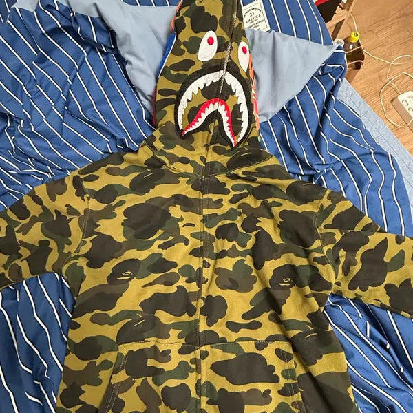 [BUNJANG] BAPE Shark Camo Hoodie Zip-Up / 베이프 샤크 카모 후드집업 녹계 빠르게 팔아요