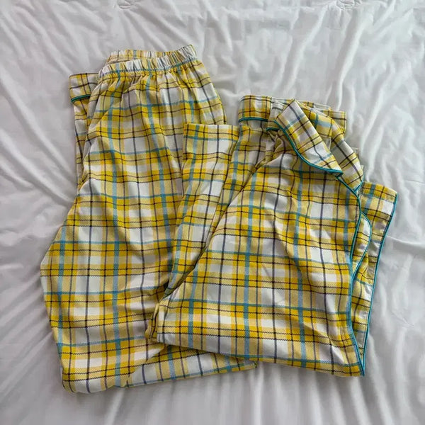 [BUNJANG] Yellow Checkered Pajama Set / 체크 무늬 파자마 잠옷 세트 옐로우
