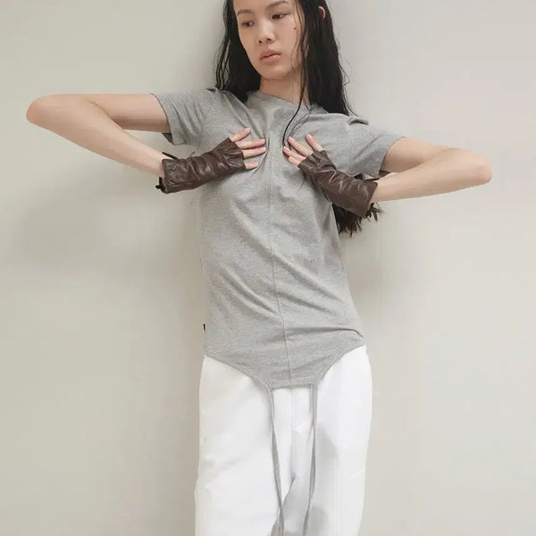 [BUNJANG] SERIC String Short-Sleeve Top - Gray / 세릭 스트링 반팔 탑