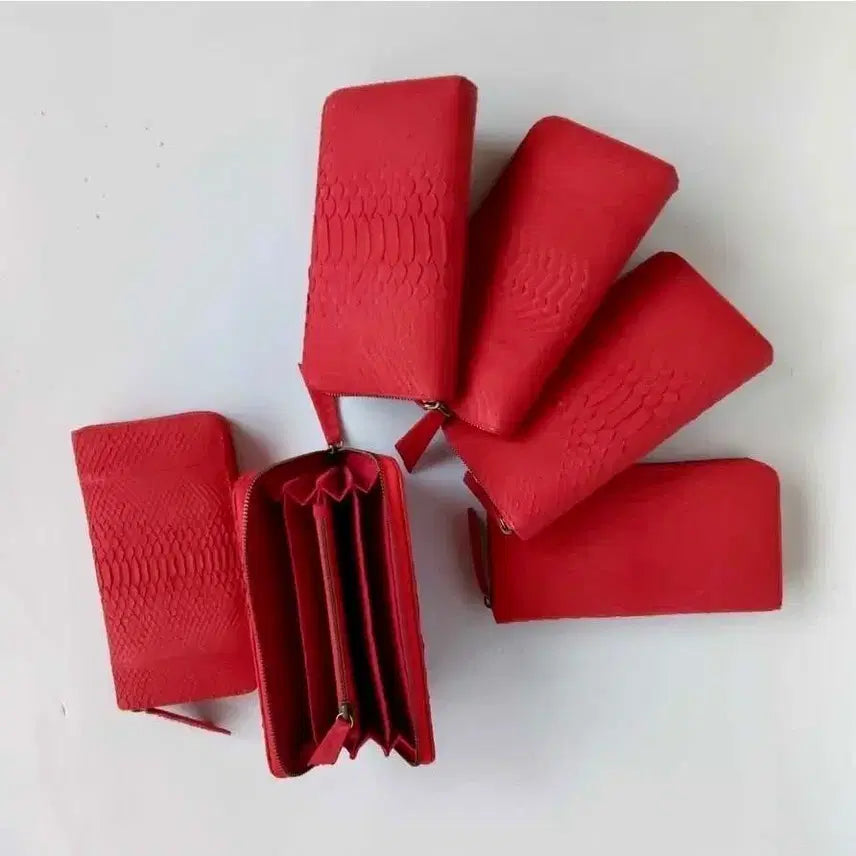 [BUNJANG] Red Python Leather Long Wallet / 레드 뱀피 파이톤 장지갑