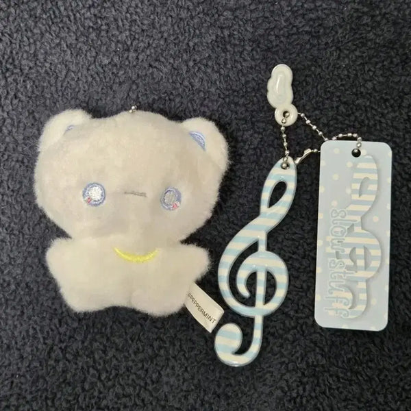 [BUNJANG] Treble Clef Double-Sided Soft Keychain Blue + Sakuya Bear Doll Keychain / 높은음자리표 양면 말랑키링 블루+사쿠야 곰돌이 인형 키링 가챠 위시코어 버블냥 스티커+카라비너 투명 파우치