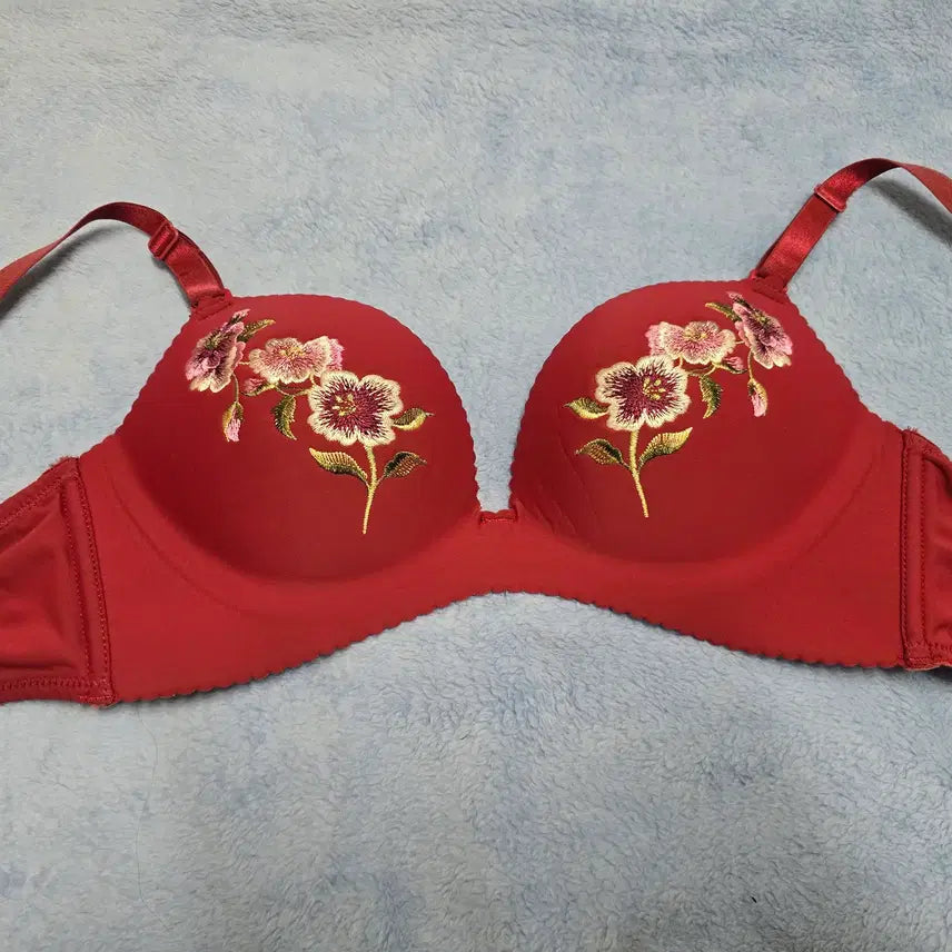 [BUNJANG] Embroidered Red Bra (Used) / (중고)[B75] 여성 자수 레드 브라