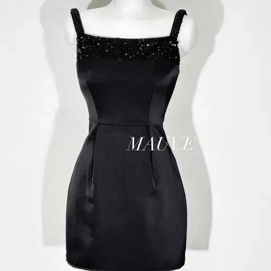 [BUNJANG] Black Flower Sequin Strap Mini Dress / 새상품 뒤에실사)블랙 꽃님 스팽글 끈 나시 미니 원피스 블랙
