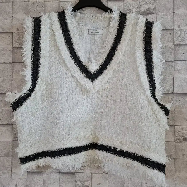 [BUNJANG] White Sequin Tweed Vest / 화이트 스팽글 트위드 조끼