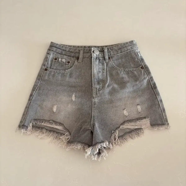 [BUNJANG] Gray High-Waisted Denim Shorts (S) / 그레이 하이웨스트 청반바지 s