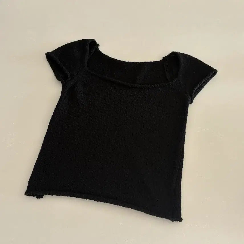 [BUNJANG] Bucle Square Neck Short Sleeve Knit / 부클 스퀘어넥 반팔니트