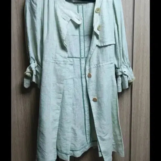 [BUNJANG] Light Mint Linen Long Coat / 연한 민트색 린넨 롱 코트