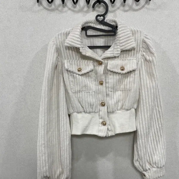 [BUNJANG] Corduroy Cropped Jacket White / 골덴 크롭 자켓 화이트 90~95추천