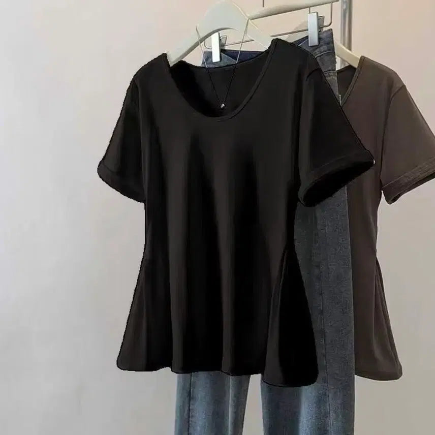 [BUNJANG] Women's Basic Round Neck Short Sleeve T-Shirt - A-Line / 새상품 여성 여름 기본 라운드넥 반팔 티셔츠  A라인