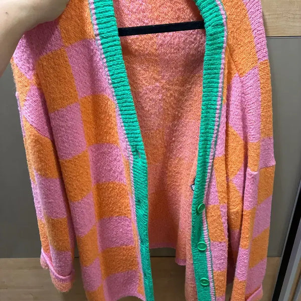 [BUNJANG] Checkerboard Pattern Knit Cardigan / 체커보드 패턴 니트 가디건 베베베베제품