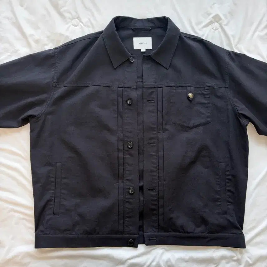 [BUNJANG] Shutter Trucker Jacket Cotton Linen Blend / 셔터 트러커 자켓