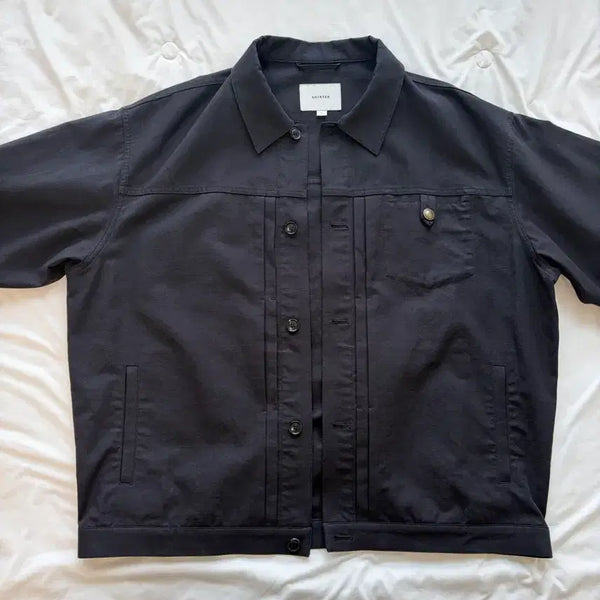 [BUNJANG] Shutter Trucker Jacket Cotton Linen Blend / 셔터 트러커 자켓