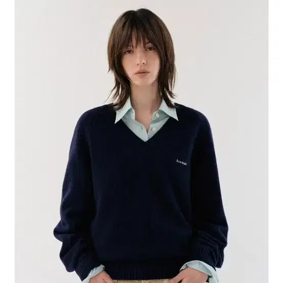 [BUNJANG] AbraMoi V-Neck Wool Cashmere Sweater (Navy) / 아비에무아 뉴! 브이넥 울 캐시미어 스웨터 (네이비)
