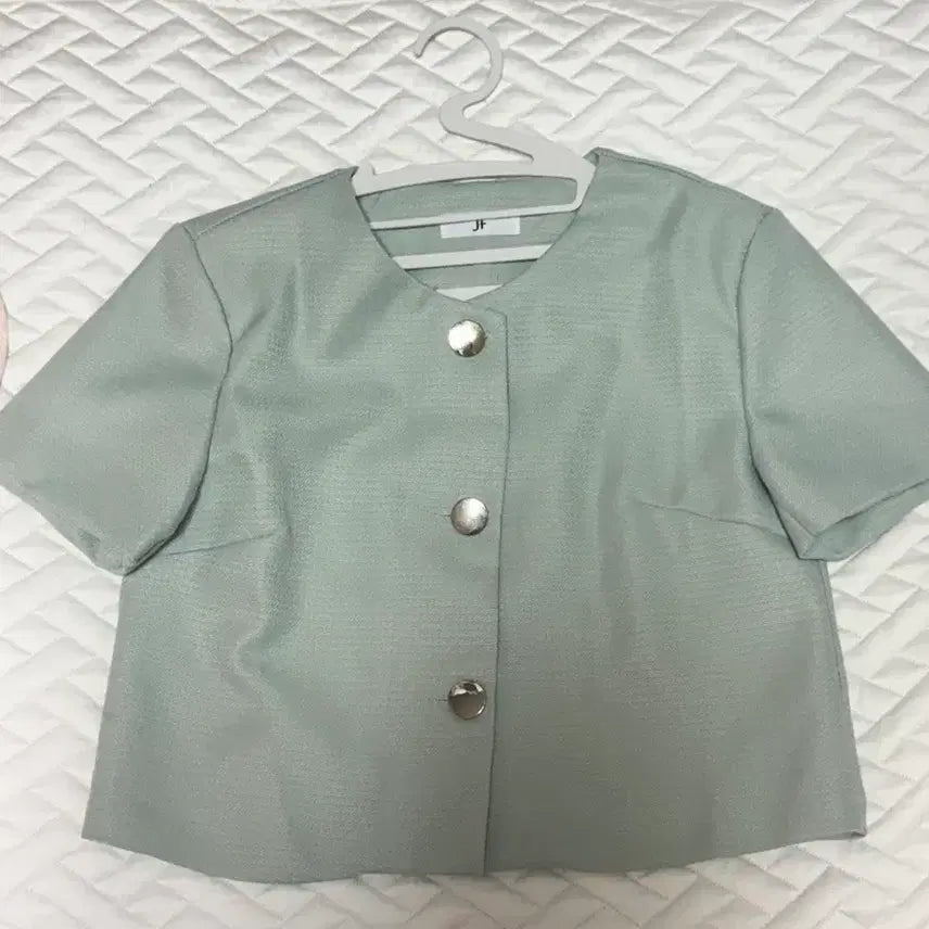 [BUNJANG] Mint Short-Sleeve Tweed Jacket / 민트색 반팔 트위드 자켓
