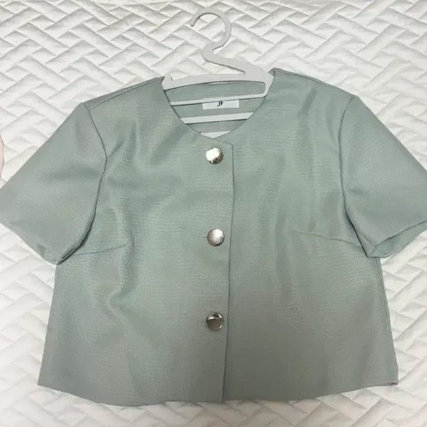 [BUNJANG] Mint Short-Sleeve Tweed Jacket / 민트색 반팔 트위드 자켓