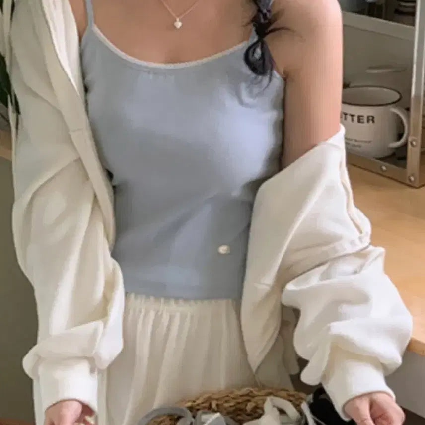 [BUNJANG] [here you] Basic Pico Lace Sleeveless (Light Blue) / [새상품]유리에 히얼유 베이직 피코 레이스 나시 소라