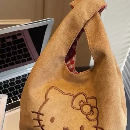 [BUNJANG] Hello Kitty Suede Tote Bag Beige / 헬로키티 스웨이드 토트백 손가방 베이지(무료배송)