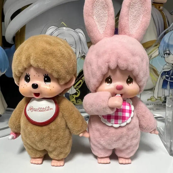 [BUNJANG] Monchhichi Pink & Brown Flocked Figure Set / 몬치치 핑크 / 브라운 플로키피규어 2종 일괄