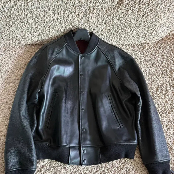 [BUNJANG] Glinpark Leather Varsity Jacket Black / [L] 글린파크 레더 바시티 자켓 블랙