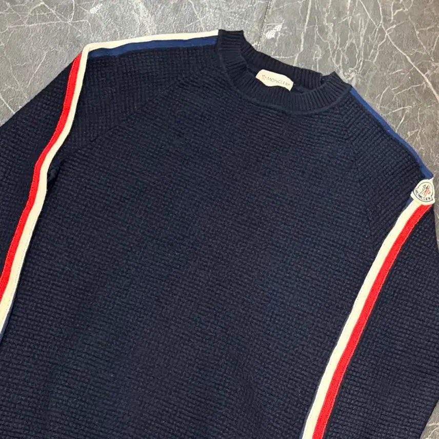 [BUNJANG] Moncler Striped Patch 100% Wool Waffle Knit M / M 몽클레어 삼선 패치 원모 100 와플 니트