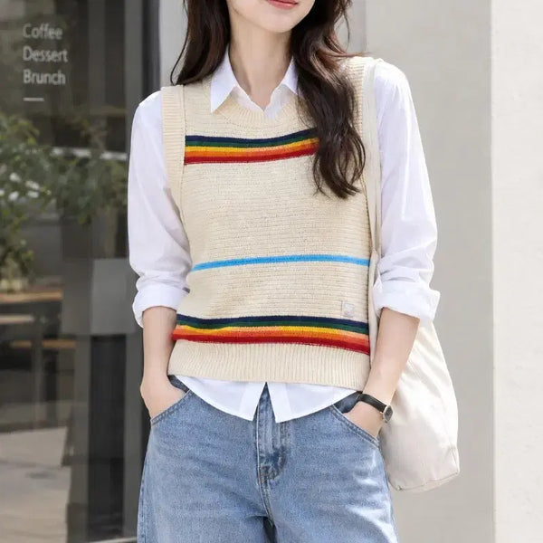 [BUNJANG] Acne Studios 100% Wool Rainbow Line Knit Vest / 아크네 스튜디오 울100  라인 니트 베스트