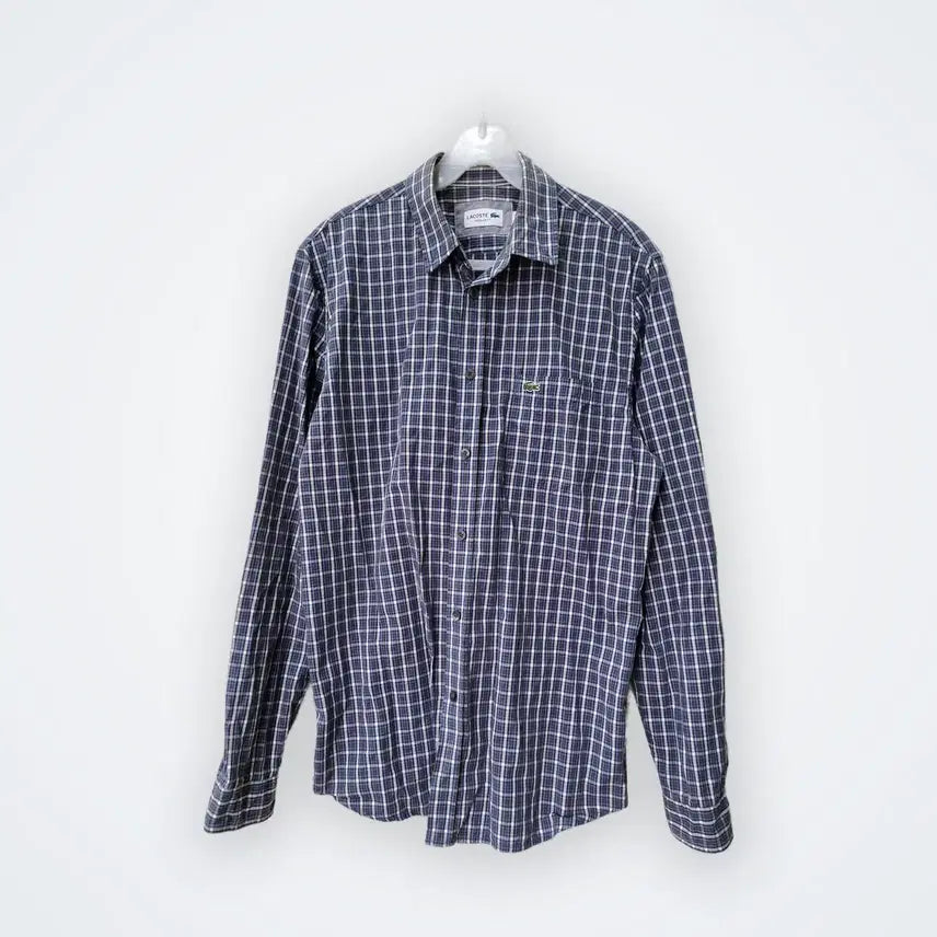 [BUNJANG] Lacoste Check Pattern Shirt Navy / [M] 라코스테 체크 패턴 셔츠 네이비