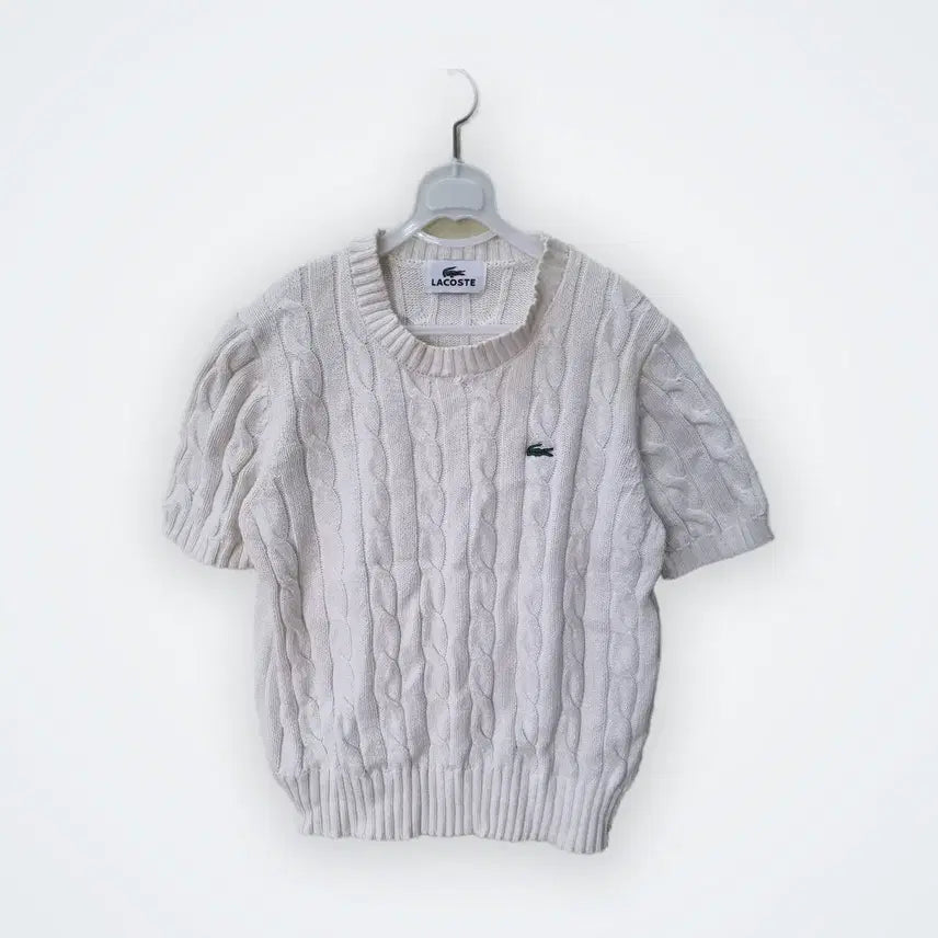 [BUNJANG] Lacoste Cable Knit Sweater Ivory / [Free] 라코스테 케이블 니트 스웨터 아이보리