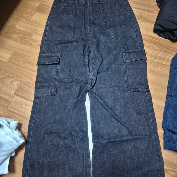 [BUNJANG] Wide Cargo Denim Pants Black / 와이드 카고 데님 팬츠 블랙