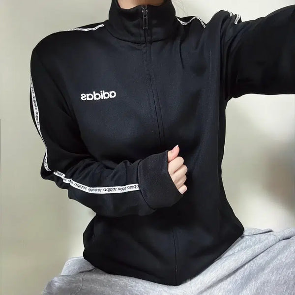 [BUNJANG] Adidas Logo Taping Black Simple Zip-Up Jacket / S/아디다스 로고테이핑 블랙 심플져지집업/교복아우터/y2k/여성/트레이닝/빈티지/희귀