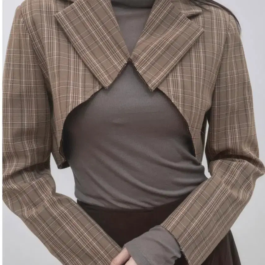 [BUNJANG] Ebony Eyes Check Pattern Cropped Bolero Jacket / 애보니아이즈 체크 패턴 크롭 볼레로재킷