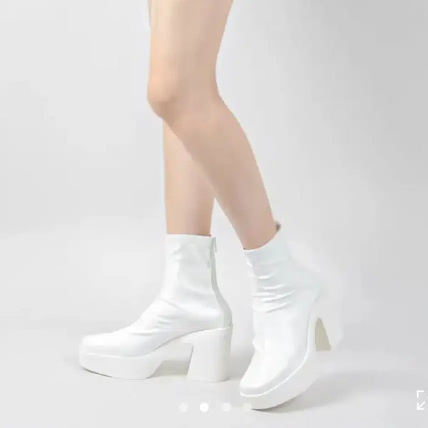 [BUNJANG] 9cm Platform Ankle Boots with Hidden Wedge / 통굽 앵클부츠 9cm / 키높이 구두 가보시 스판 워커 230