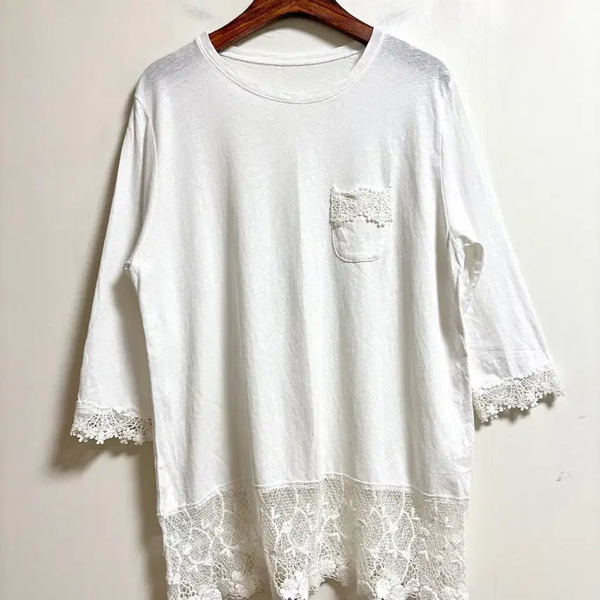 [BUNJANG] Lace Cotton Pocket Tee / 레이스 코튼 포켓 티
