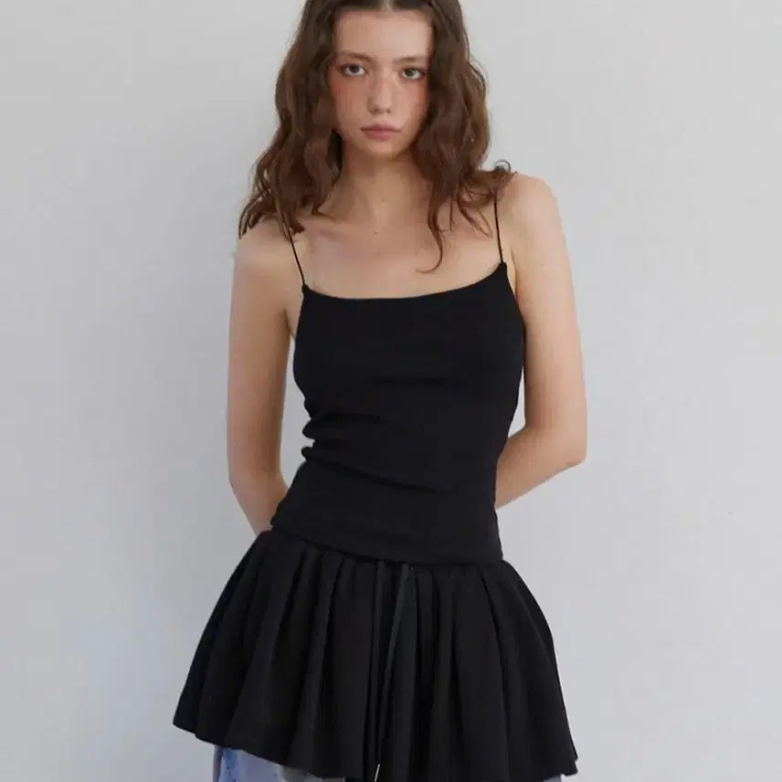 [BUNJANG] Lense String Point Sleeveless Black / 렌세 String Point Sleeveless Black 스트링 포인트 슬리브리스 나시티
