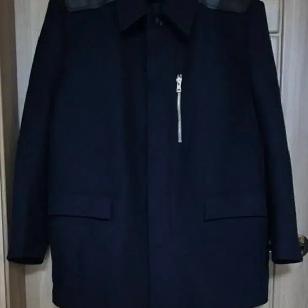 [BUNJANG] System Homme Wool Blend Coat Navy / 시스템옴므 울+가죽 하프코트 (남성)100~105