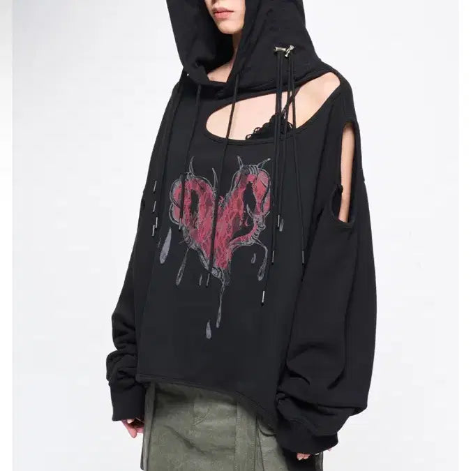[BUNJANG] YEEL Multi Strap Heart Hoodie / Yeel(와이이이엘) MULTI STRAP HEART HOODIE